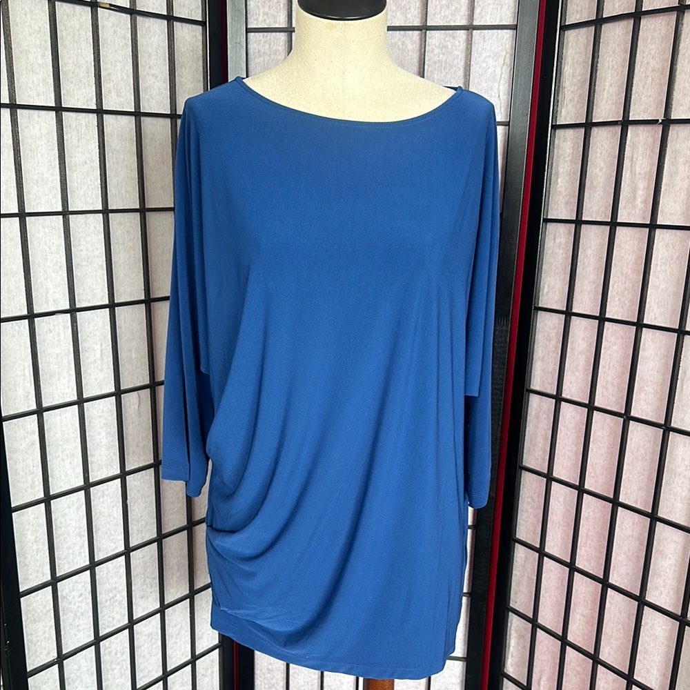 NWT IMAN Global Chic 3/4-sleeve gathered dolman top in Bluebird